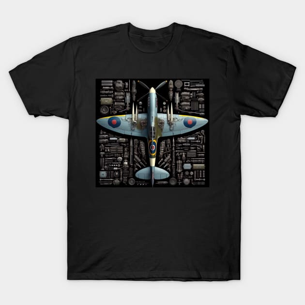 RAF Spitfire British WWII Technical Drawing Blueprint T-Shirt by Storeology